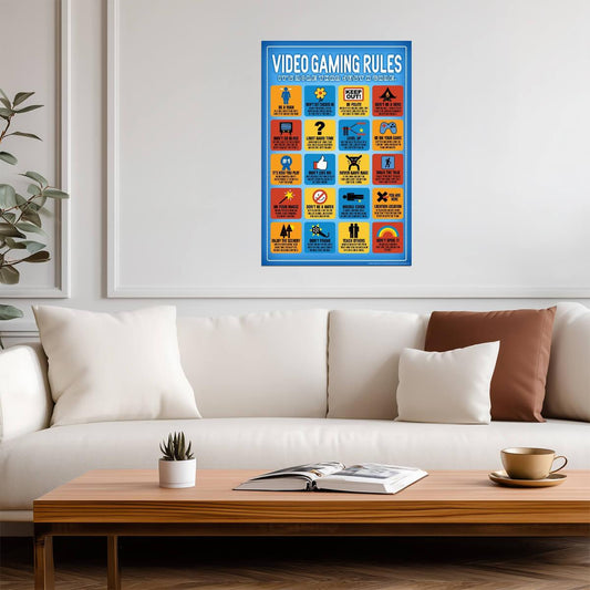 The Rules of Gaming | Funny Typographic Print | Gamer Room Decor Poster