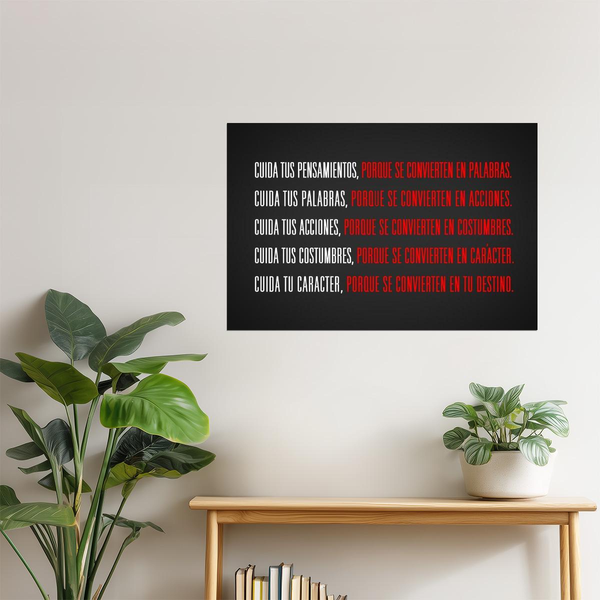 Watch Your Thoughts | Spanish Motivational Quote Poster (Cuida Tus Pensamientos)