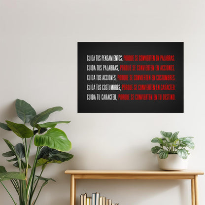 Watch Your Thoughts | Spanish Motivational Quote Poster (Cuida Tus Pensamientos)