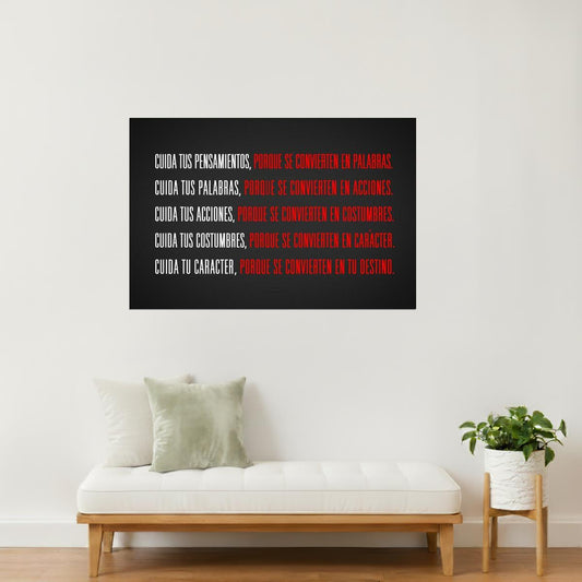 Watch Your Thoughts | Spanish Motivational Quote Poster (Cuida Tus Pensamientos)