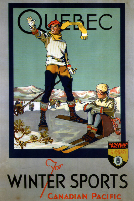 Canadian Pacific Quebec For Winter Sports | Vintage Travel Poster | Skiing Wall Art
