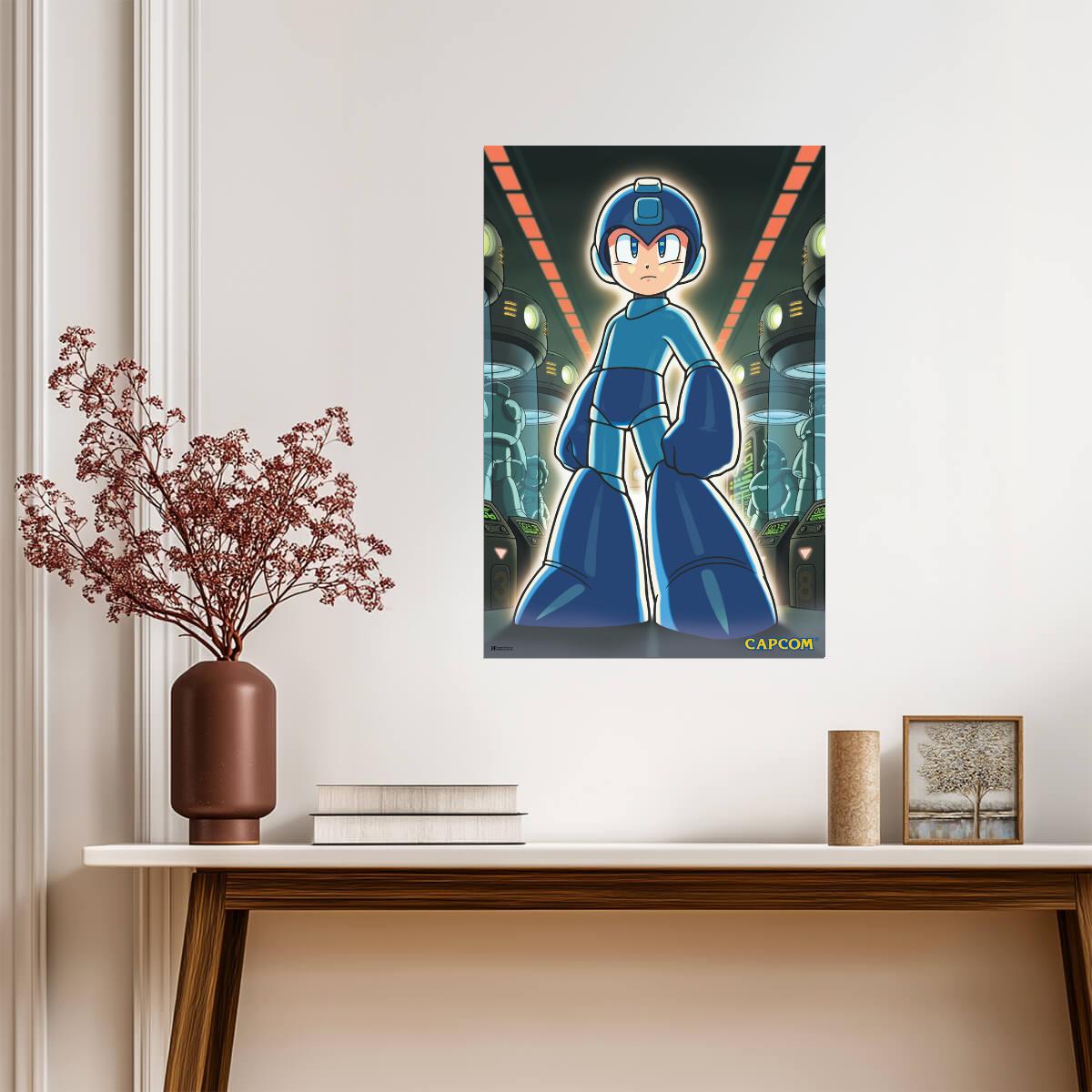 Mega Man Key Art | Retro Video Game Poster | Gift for Gamers - Video Games Poster