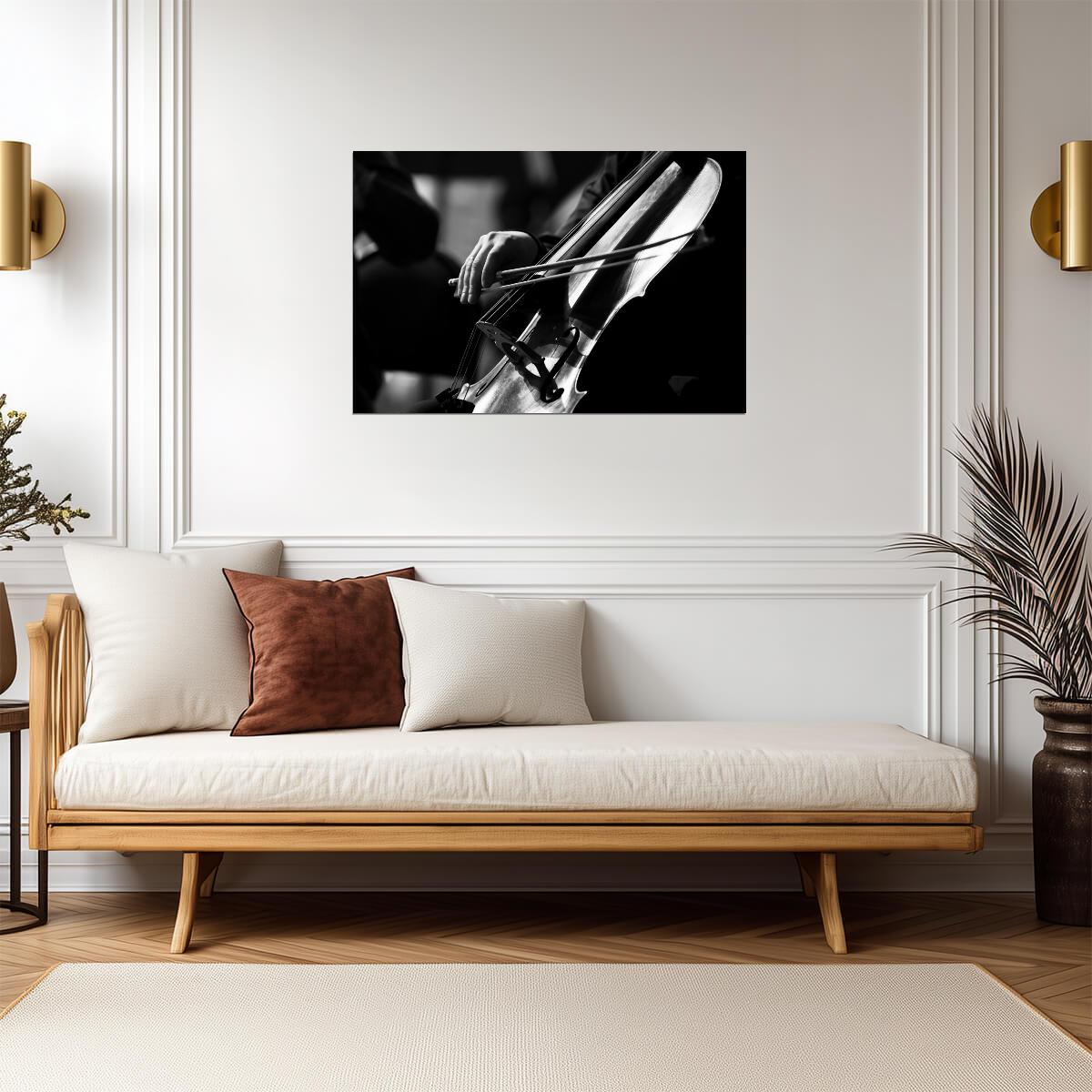 Cellist Playing Cello Close-Up | Black and White Music Photography | Classical Musician Poster - Music Poster