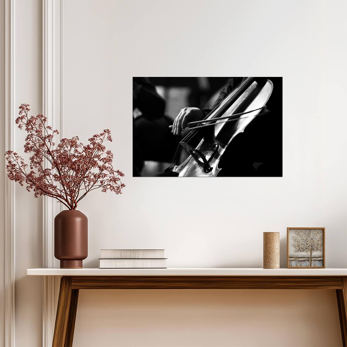 Cellist Playing Cello Close-Up | Black and White Music Photography | Classical Musician Poster - Music Poster