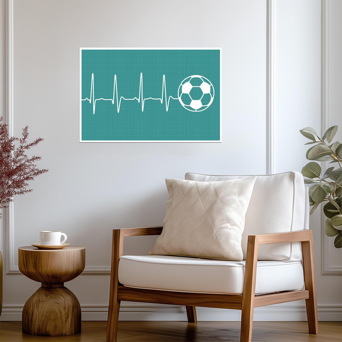 Soccer Player Heartbeat | EKG Line Soccer Ball Art | Gift for Football Gamer Poster - Sports Poster