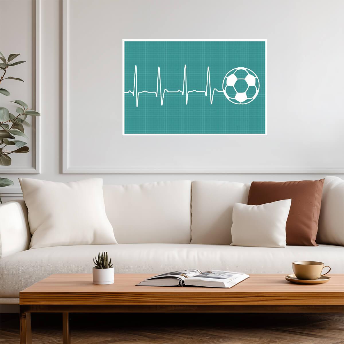 Soccer Player Heartbeat | EKG Line Soccer Ball Art | Gift for Football Gamer Poster - Sports Poster