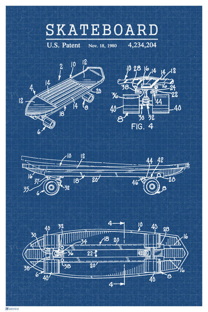 Vintage Skateboard Patent Print | Retro Skateboarding Art | Extreme Sports Poster - Vintage & Retro Poster