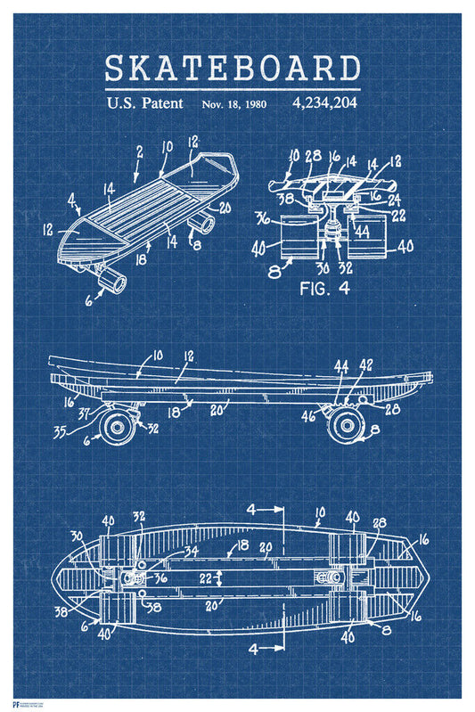 Vintage Skateboard Patent Print | Retro Skateboarding Art | Extreme Sports Poster - Vintage & Retro Poster