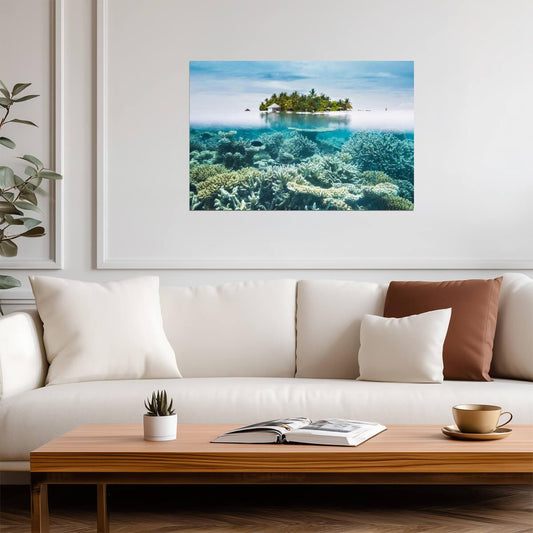 Maldives Half-Underwater View | Tropical Photography Print | Ocean Life Poster - Photography Poster