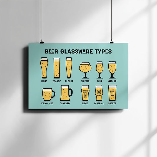Beer Glassware Types Poster | Informational Chart | Brewery Wall Art