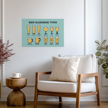 Beer Glassware Types Poster | Informational Chart | Brewery Wall Art