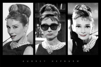 Audrey Hepburn Triptych | Classic Movie Poster | Black and White Portrait Art