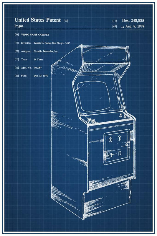 Vintage Arcade Cabinet Patent | Retro Gaming Poster | 80s Gamer Blueprint Art