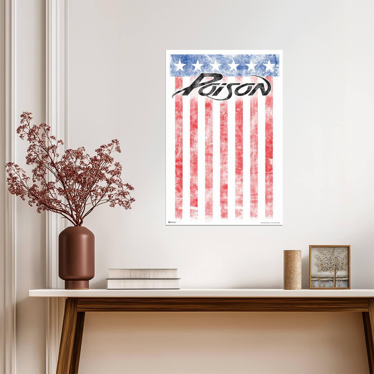 Poison The Band American Flag Logo | Glam Metal Rock Poster | Vintage Music Wall Art - Music Poster