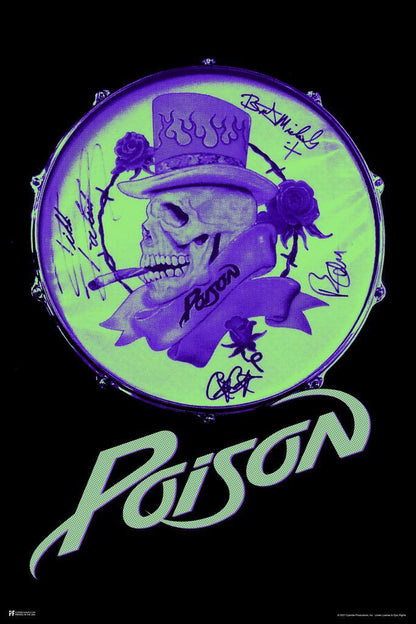 Poison Skull Logo on Bass Drum | Glam Metal Rock Poster | Vintage Band Artwork - Music Poster