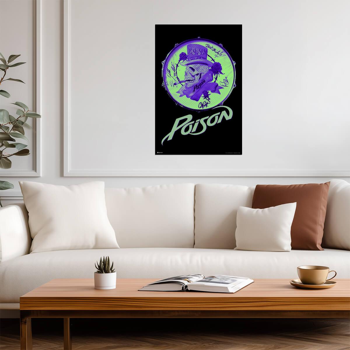 Poison Skull Logo on Bass Drum | Glam Metal Rock Poster | Vintage Band Artwork - Music Poster