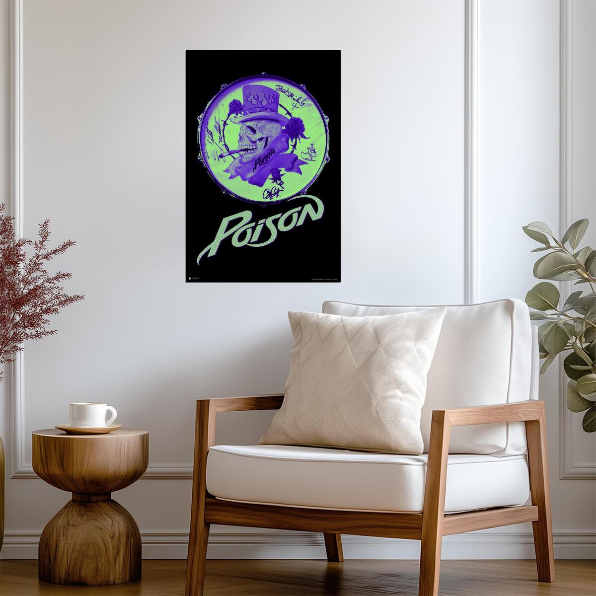 Poison Skull Logo on Bass Drum | Glam Metal Rock Poster | Vintage Band Artwork - Music Poster
