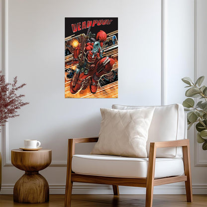 Deadpool in Action with Gun | Comic Book Art | Superhero Poster - Graphic & Art Poster