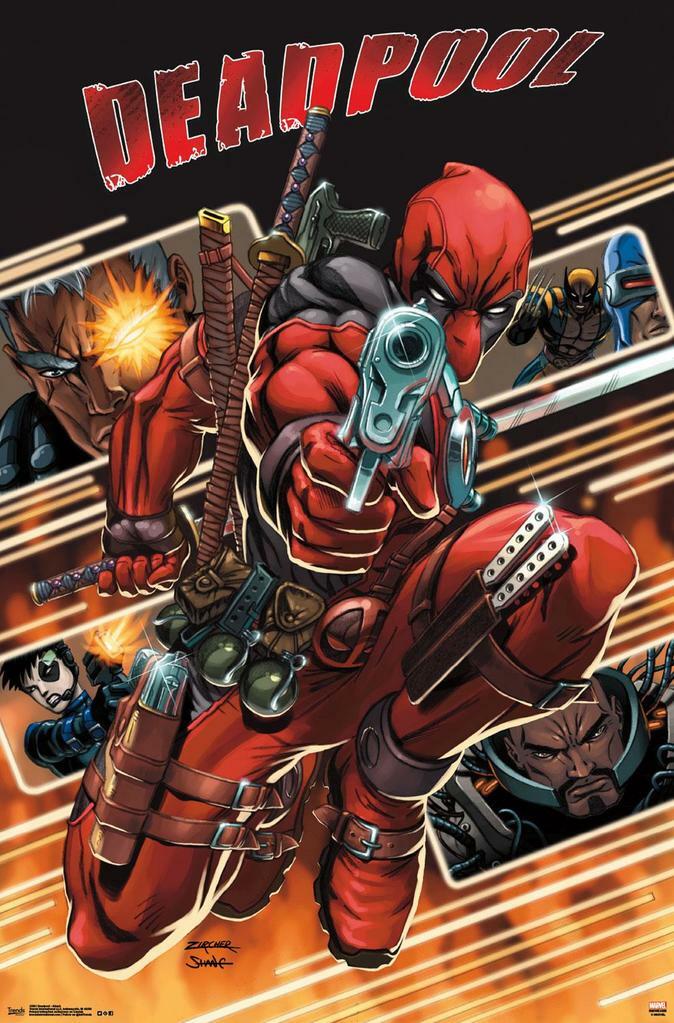 Deadpool in Action with Gun | Comic Book Art | Superhero Poster - Graphic & Art Poster