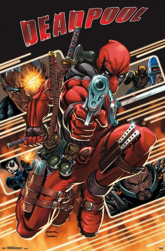 Deadpool in Action with Gun | Comic Book Art | Superhero Poster - Graphic & Art Poster