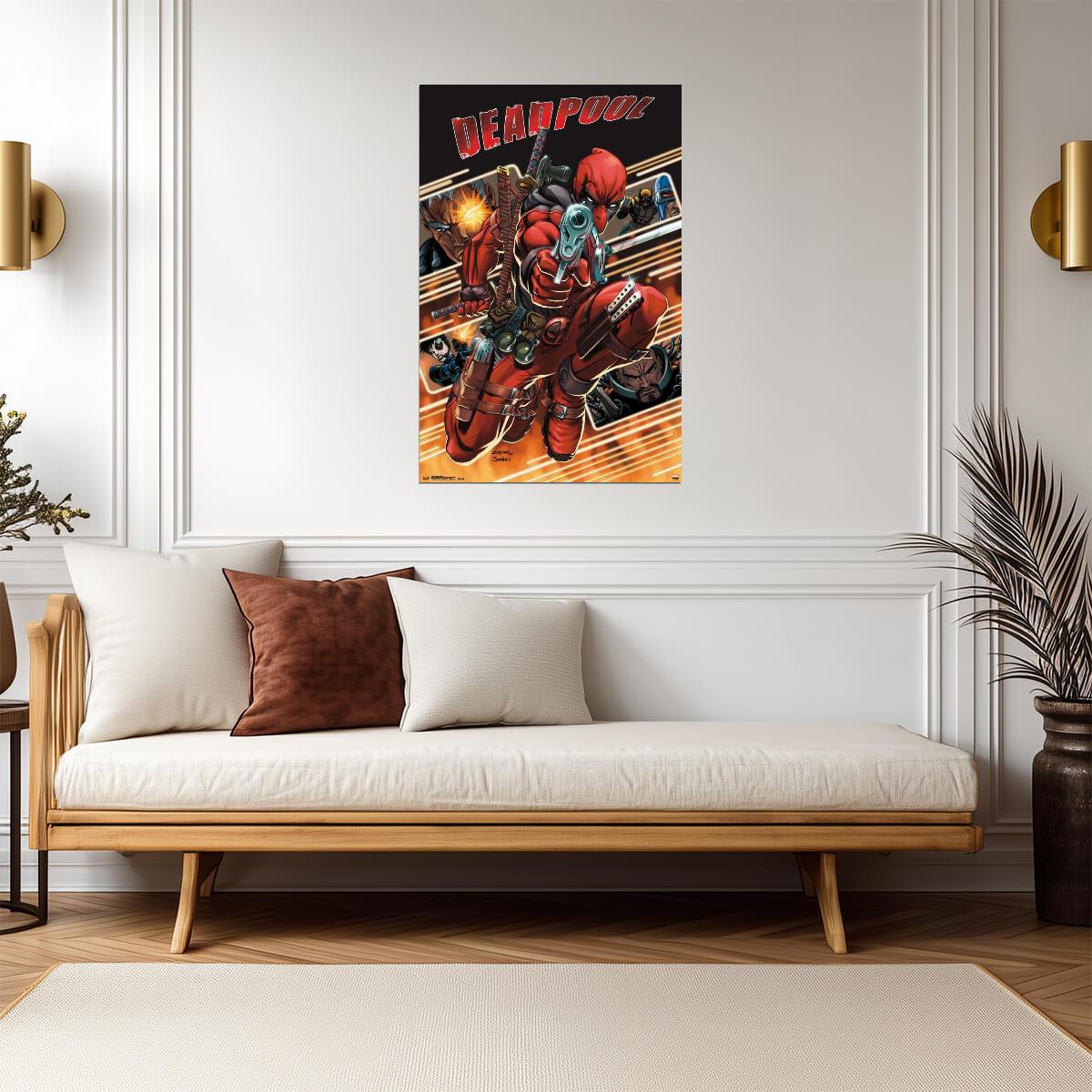 Deadpool in Action with Gun | Comic Book Art | Superhero Poster - Graphic & Art Poster