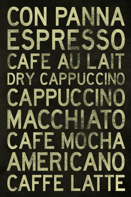 Types of Coffee Chart | Minimalist Coffee Guide Poster | Olive Green Kitchen Decor - Type & Quotes Poster