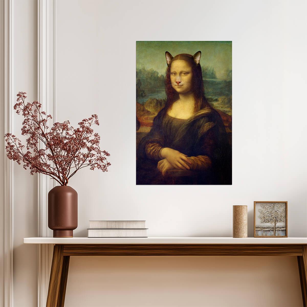 Mona Lisa with a Cat Filter | Funny Art Parody Poster | Classic Painting Spoof - Graphic & Art Poster