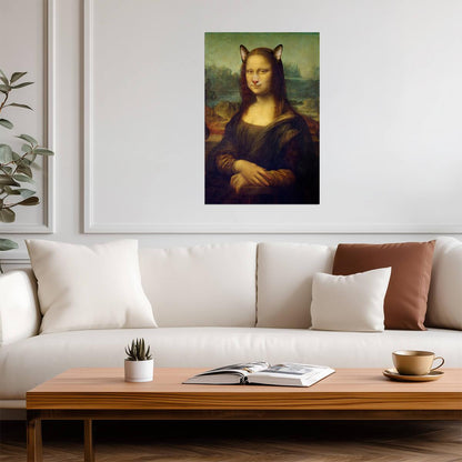 Mona Lisa with a Cat Filter | Funny Art Parody Poster | Classic Painting Spoof - Graphic & Art Poster