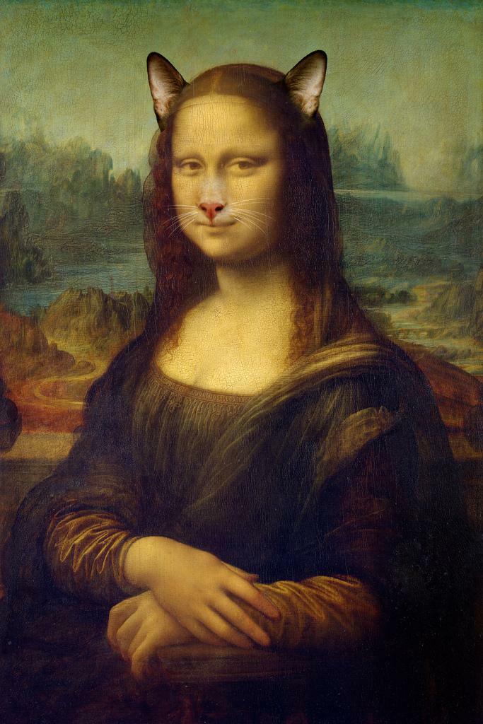 Mona Lisa with a Cat Filter | Funny Art Parody Poster | Classic Painting Spoof - Graphic & Art Poster