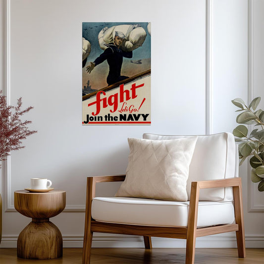 "Fight! Let's Go, Join the Navy" | WWII Recruitment Poster | Vintage Naval Propaganda - Vintage & Retro Poster