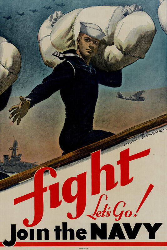 "Fight! Let's Go, Join the Navy" | WWII Recruitment Poster | Vintage Naval Propaganda - Vintage & Retro Poster