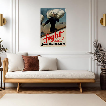 "Fight! Let's Go, Join the Navy" | WWII Recruitment Poster | Vintage Naval Propaganda - Vintage & Retro Poster