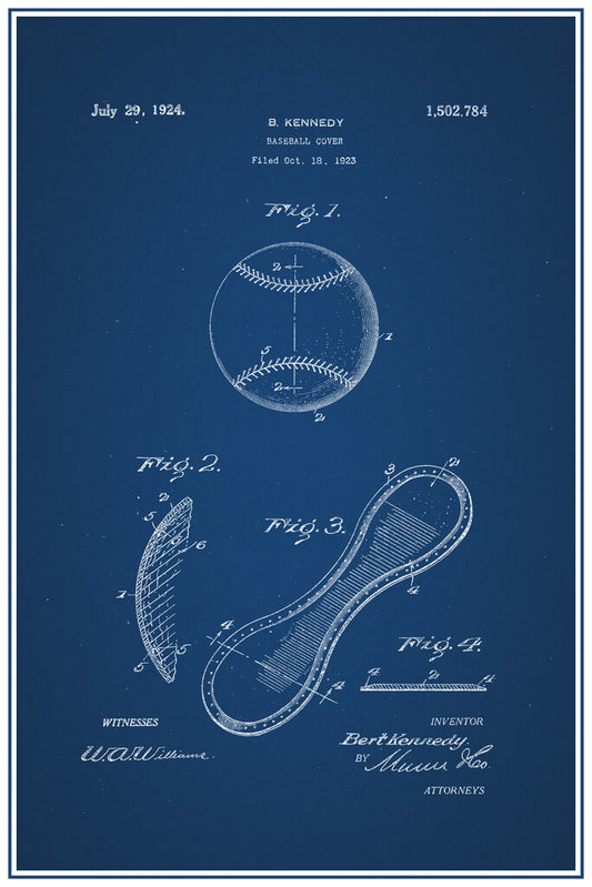 1924 Baseball Patent Poster | Vintage Blueprint | Sports Wall Art Decor