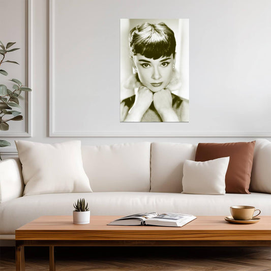 Audrey Hepburn | Sepia Portrait Print | Classic Fashion Icon Poster