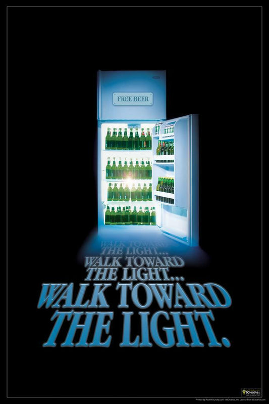 Walk Toward The Light Fridge Poster | Funny Beer Humor | Man Cave Decor