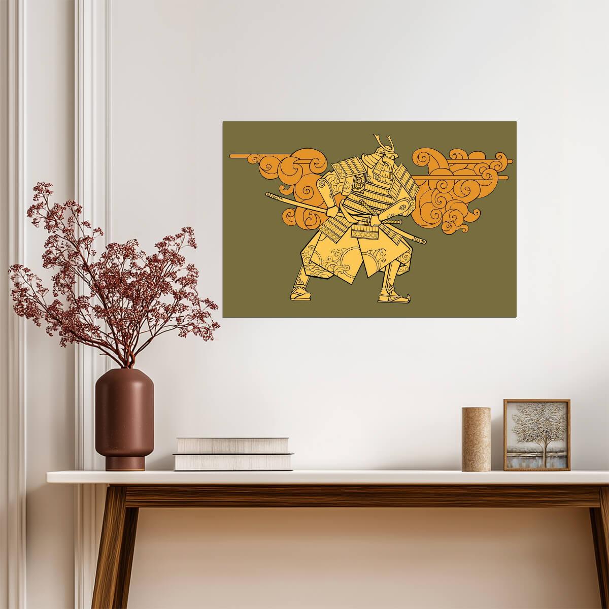 Samurai Silhouette | Japanese Style Art Print | Minimalist Warrior Poster