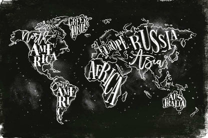 World Map | Chalkboard Typography Countries Map Poster