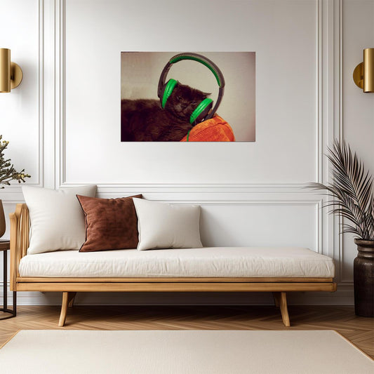 Cool Cat with Headphones | Funny Animal Photography | Humorous Pet Poster - Photography Poster