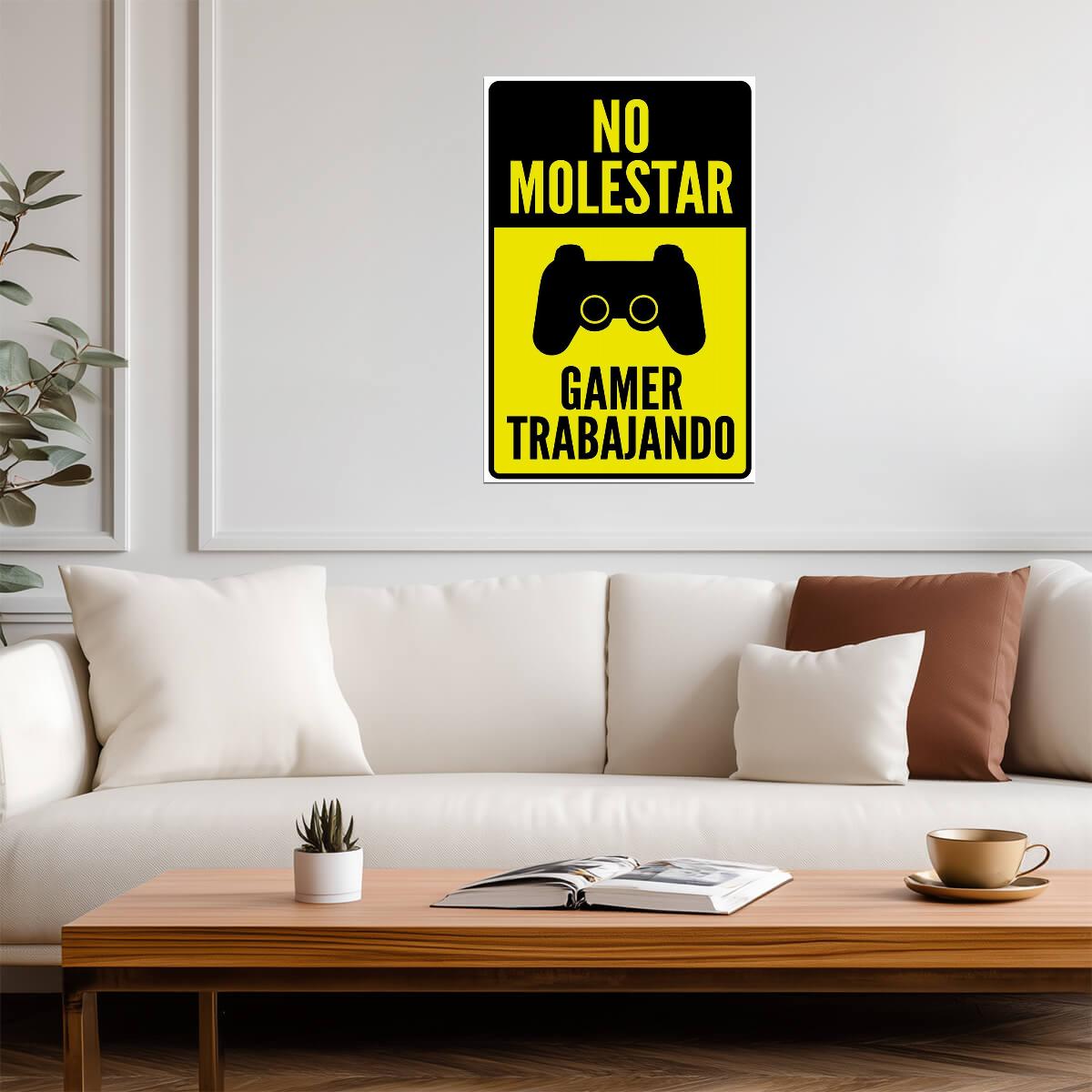 No Molestar Gamer Trabajando | Spanish Gaming Quote Poster | Funny Gamer Door Sign - Video Games Poster