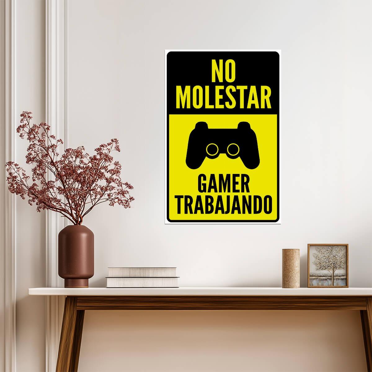 No Molestar Gamer Trabajando | Spanish Gaming Quote Poster | Funny Gamer Door Sign - Video Games Poster