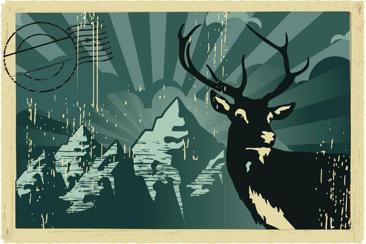 Red Deer Vintage Postcard | Retro Style Art Print | Wildlife Wall Decor Poster - Graphic & Art Poster