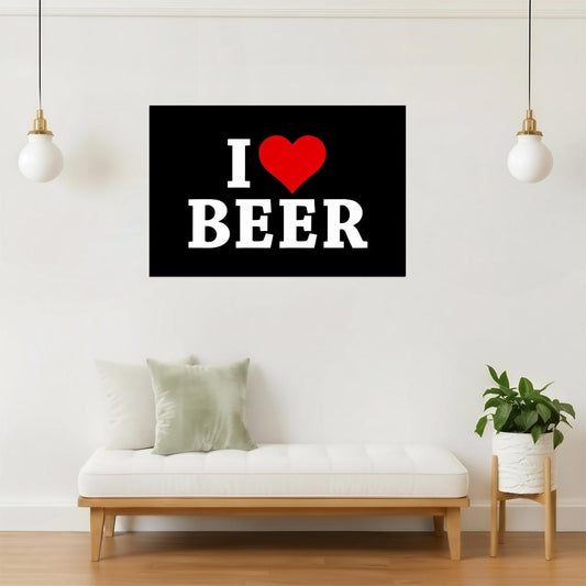 I Love Beer Poster | Simple Black and White Sign | Bar Wall Decor