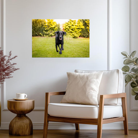 Black Labrador Running Through a Field | Action Dog Photography | Pet Poster - Photography Poster