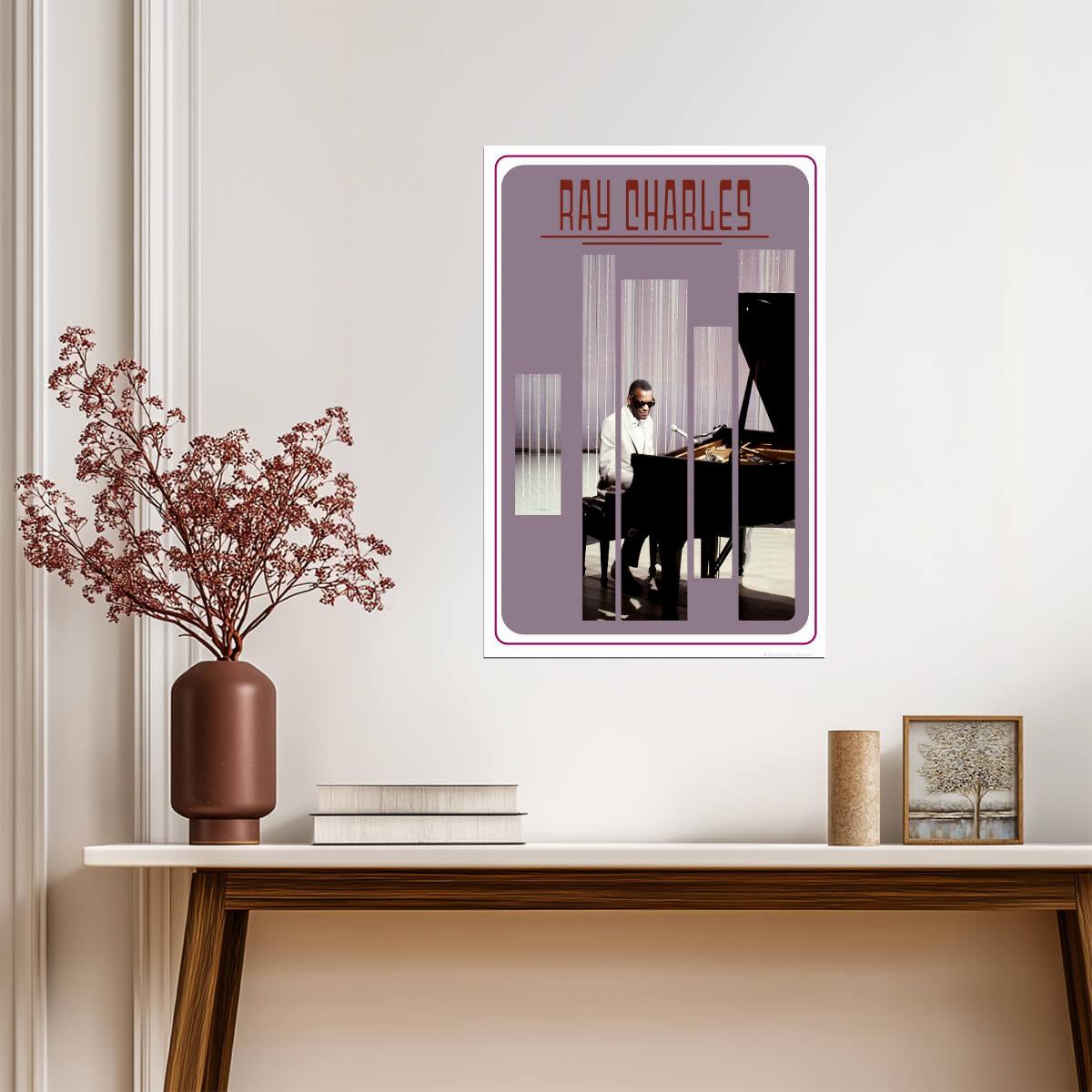 Ray Charles at the Piano | Stylized Music Legend Poster | Vintage Graphic Art Print - Music Poster