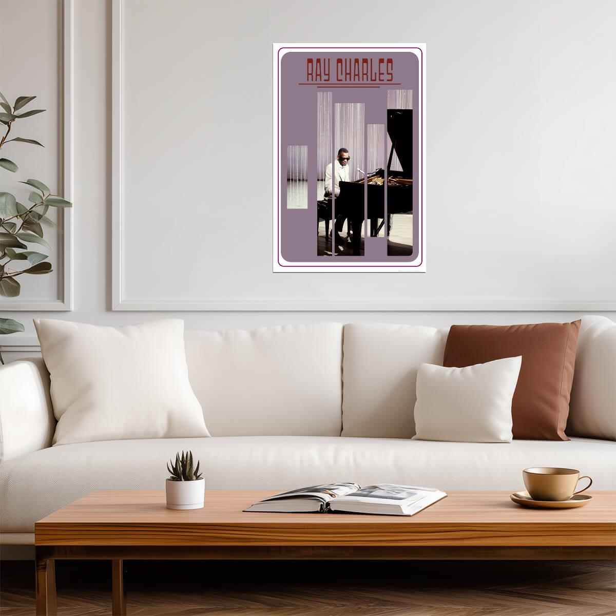 Ray Charles at the Piano | Stylized Music Legend Poster | Vintage Graphic Art Print - Music Poster