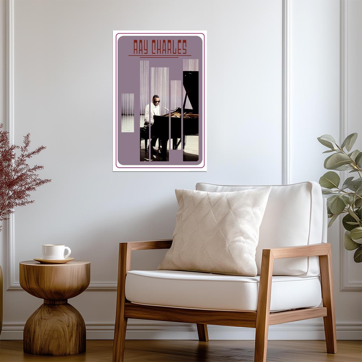 Ray Charles at the Piano | Stylized Music Legend Poster | Vintage Graphic Art Print - Music Poster