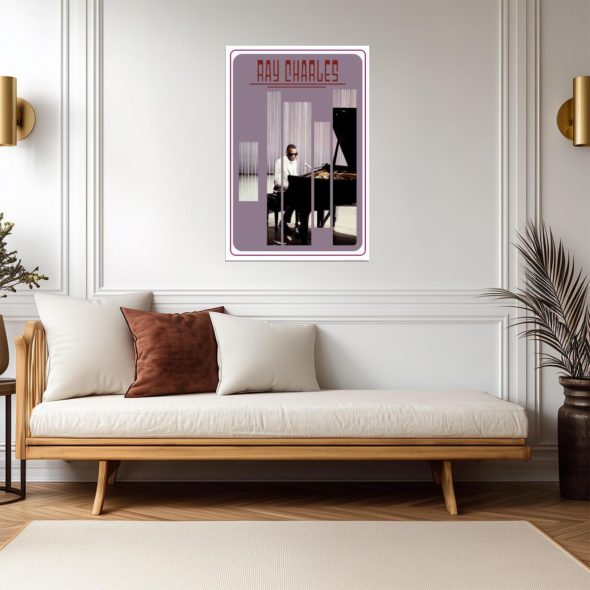 Ray Charles at the Piano | Stylized Music Legend Poster | Vintage Graphic Art Print - Music Poster
