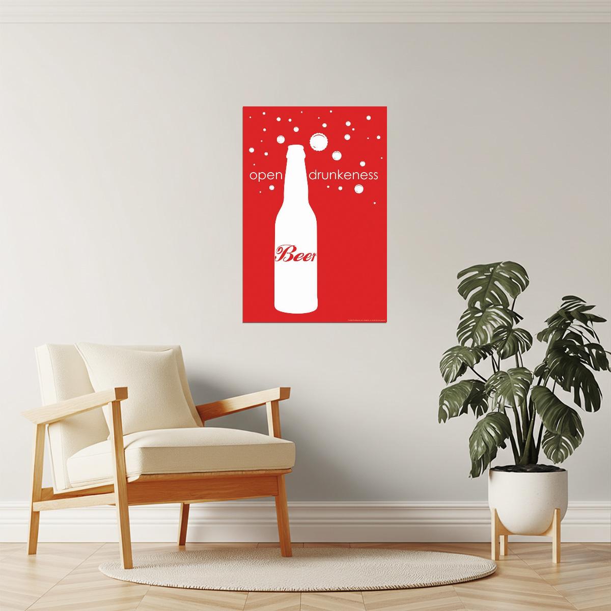 Beer Open Drunkenness Funny Poster | Retro Style Humor | Bar Wall Art