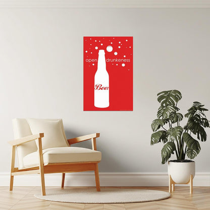 Beer Open Drunkenness Funny Poster | Retro Style Humor | Bar Wall Art
