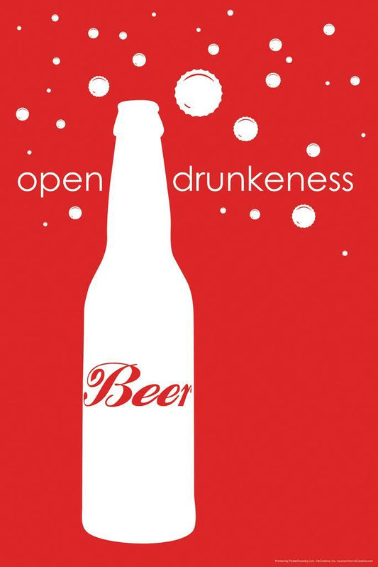Beer Open Drunkenness Funny Poster | Retro Style Humor | Bar Wall Art